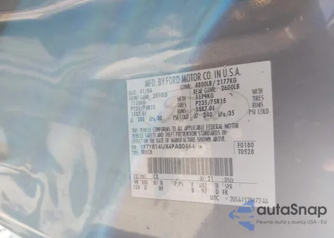 2004 Ford Ranger Edge/Tremor/Xl/Xlt z USA, uszkodzony, nr VIN 1FTYR14UX4PA80464